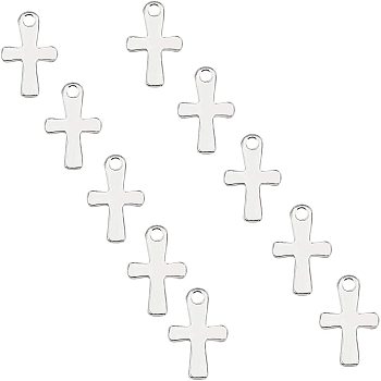 Unicraftale 304 Stainless Steel Charms, Cross, Stainless Steel Color, 12x7x1mm, Hole: 1mm, 150pcs/box