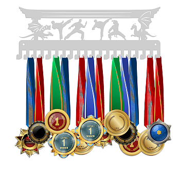 Iron Medal Holder Frame, Medals Display Hanger Rack, 20 Hooks, with Screws, Taekwondo Sports, Silver, 150x400mm
