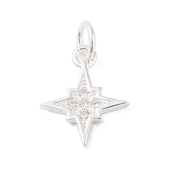 925 Sterling Silver Pave Clear Cubic Zirconia Star Charms, with Jump Rings & 925 Stamp, Silver, 13x11x1.5mm, Hole: 3.5mm