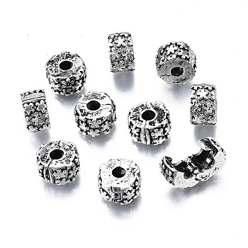 Alloy European Style Clasps, Column with Flower, Antique Silver, 10.5x6mm, Hole: 3mm