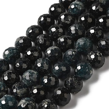 Natural Grade A Blue Tourmaline Beads Strands, Indicolite Beads, Round, Sharp Flat Faceted, 7.5~8mm, Hole: 0.5mm, about 52pcs/strand, 15.08''(38.3cm)