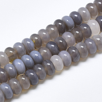 Natural Grey Agate Beads Strands, Rondelle, 10x6mm, Hole: 1mm, about 67pcs/strand, 15.3 inch
