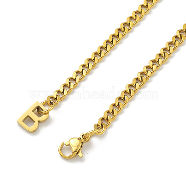 Ion Plating(IP) 304 Stainless Steel Initial Letter B Pendant Necklace with Curb Chains for Women(NJEW-M199-02G)-4