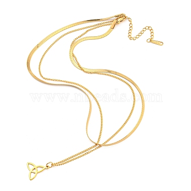 304 Stainless Steel Curb & Herringbone Chains Double Layer Necklaces(NJEW-P280-01G)-2