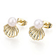 Brass Shell Shape & Natural Pearl Stud Earrings(PEAR-N020-05H)-3