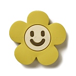 Silicone Beads, Flower with Smiling Face, Sandy Brown, 30x31x8.5mm, Hole: 3mm(SIL-R145-02D)