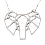 Non-Tarnish 201 Stainless Steel Origami Pendant Necklaces, with Cable Chains, Elephant, Stainless Steel Color, 17.5 inch(44.5cm), 2mm, Elephant: 29.5x36x1mm(NJEW-T009-JN090-1-40)