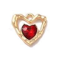 Rack Plating Alloy Pandants, with Glass, Nickel Free, Heart Charms, Golden, Dark Red, 19x19x5mm, Hole: 2.3mm(PALLOY-Q443-04G-06)