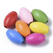 Spray Painted Natural Maple Wood Beads, Egg Shaped Rugby Wood Beads, Oval, Mixed Color, 28.5x17.5mm, Hole: 5.5mm, about 190pcs/500g(WOOD-T019-34)
