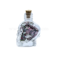 Natural Tourmaline Diaplay Decorations, Reiki Energy Stone Chip Skull Shaped Wishing Bottle, 35x44mm(DJEW-PW0009-027A)