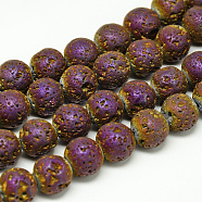 Electroplate Natural Lava Rock Beads Strands, Matte Style, Round, Purple Plated, 4~5mm, Hole: 0.5mm, about 88pcs/strand, 13.7~14.9 inch(G-T058-03A-4MM)