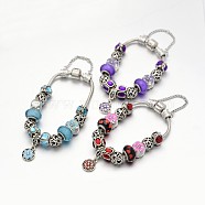 Flower Alloy Rhinestone Enamel European Beaded Bracelets, with Resin European Beads, Brass Chains and Alloy Clasps, Mixed Color, 180mm(BJEW-I182-01)