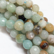 Natural Flower Amazonite Beads Strands, Faceted, Round, 6mm, Hole: 1mm, about 60pcs/strand, 14.5 inch(G-G542-6mm-02)