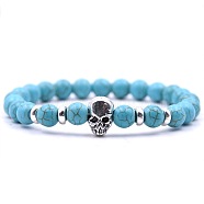 Synthetic Turquoise Stretch Bracelets, Skull(OR4377-1)