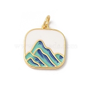 Rack Plating Brass Enamel Pendants, with Jump Ring, Long-Lasting Plated, Cadmium Free & Lead Free, Square with Mountain Charm, Real 18K Gold Plated, 20x15x2mm, Hole: 3mm(KK-Z056-43G)