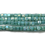 Baking Painted Glass Beads Strands, Imitation Jaed, AB Color, Faceted, Cube, Light Sea Green, 2.5x2.5x2.5mm, Hole: 0.8mm, about 191~193pcs/strand, 18.11~18.50 inch(46~47cm)(DGLA-F002-05A)
