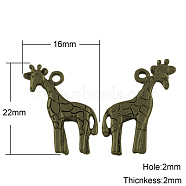 Tibetan Style Pendants, Lead Free & Cadmium Free & Nickel Free, Giraffe, Antique Bronze, 22x16x2mm, Hole: 2mm(TIBEP-GC095-AB-NR)
