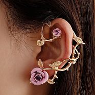Alloy Rose Climber Wrap Around Stud Earrings for Women, Pearl Pink, 62x43x14.5mm, Pin: 1mm(EJEW-A096-01E)