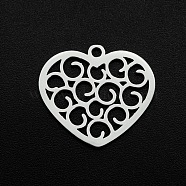 201 Stainless Steel Pendants, Laser Cut, Hollow, Heart, Stainless Steel Color, 18x20x1mm, Hole: 1.6mm(STAS-R111-JA691)
