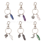 6Pcs 6 Style Natural & Synthetic Gemstone Copper Wire Wrapped Keychains, with Iron Split Key Rings, with Alloy Pendants, Mix-shaped, 10~10.5cm, 1pc/style(KEYC-SZ0001-13)