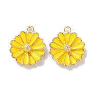 Alloy Enamel Pendants, Golden, Flower Charm, Yellow, 15.5x13x3.5mm, Hole: 1.4mm(ENAM-O001-07F-G)