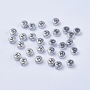 Silver Color Plated Acrylic Horizontal Hole Letter Beads, Flat Round, Letter.H, 7x3.5mm, Hole: 1mm, about 237pcs/33g(X-PB43C9070-H)