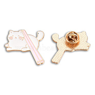 Cat Shape Enamel Pin, Light Gold Plated Alloy Cartoon Badge for Backpack Clothes, Nickel Free & Lead Free, Pink, 29.5x31mm(JEWB-N007-189)