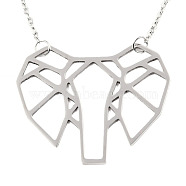 201 Stainless Steel Origami Pendant Necklaces, with Cable Chains, Elephant, Stainless Steel Color, 17.5 inch(44.5cm), 2mm, Elephant: 29.5x36x1mm(NJEW-T009-JN090-1-40)