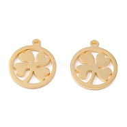 201 Stainless Steel Pendants, Manual Polishing, Ring with Clover Vacuum Plating , Real 18K Gold Plated, 17x16x1.5mm, Hole: 1.2mm(STAS-F231-072G)