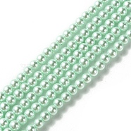 Grade A Glass Pearl Beads, Pearlized, Round, Pale Turquoise, 4mm, Hole: 0.7~1.1mm, about 100pcs/Strand, 16''(40.64cm)(HY-J001-4mm-HX047)