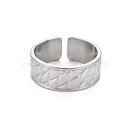 304 Stainless Steel Grooved Wide Band Open Cuff Ring for Women, Stainless Steel Color, US Size 9 1/2(19.3mm)(RJEW-N038-046P)