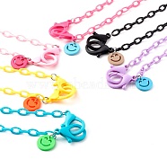 Personalized Acrylic Cable Chain Necklaces, Handbag Chains, with Smiling Face Pendants and Plastic Lobster Claw Clasps, Mixed Color, 21.42 inch(54.4cm)(NJEW-JN03477)