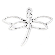 Tibetan Style Alloy Pendants, Cadmium Free & Lead Free, Dragonfly, Antique Silver, 27x32x2mm, Hole: 2mm(TIBEP-4658-AS-LF)