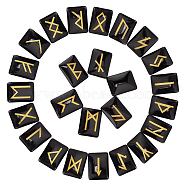 Synthetic Quartz Cabochons, Rectangle with Runes/Futhark/Futhorc, Black, 19x14x6mm, 25pcs/set(G-WH0008-21)