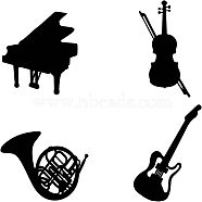 MDF Wood Wall Art Decorations, Home Hanging Ornaments, Piano/Violin/French Horn/Guitar, Musical Instruments Pattern, 270~350x205~350mm, 4pcs/set(HJEW-WH0049-020)