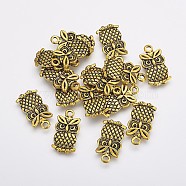 Tibetan Style Alloy Pendants, Cadmium Free & Lead Free, Owl, for Halloween, Antique Golden, 20x11x3mm, Hole: 2mm(TIBEP-23561-AG-RS)