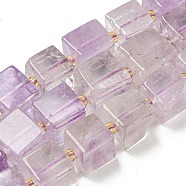 Natural Amethyst Beads Strands, Cube, with Seed Beads, 8~9x8~9x8~9mm, Hole: 1mm, about 38pcs/strand, 15.12''(38.4cm)(G-G053-B13-01C)