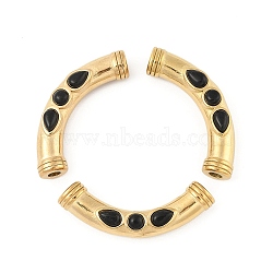 Natural Black Agate Beads, with 304 Stainless Steel Findings, PVD Vacuum Plating, Tube, 13.50x39x9mm,Hole:3mm(STAS-P380-66G-02)