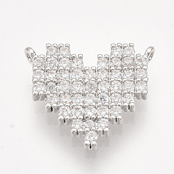 Brass Micro Pave Cubic Zirconia Pendants, Heart, Clear, Platinum, 14.5x16.5x2mm, Hole: 1mm(ZIRC-S061-122P)