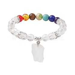 Raw Rough Natural Quartz Crystal Charm Bracelets, Chakra 8mm Round Rock Crystal Beaded Stretch Bracelets for Women Men, Inner Diameter: 2-1/2 inch(6.2cm), Bead: 8mm(BJEW-JB10298-03)