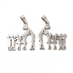 Mother's Day/Teachers' Day 201 Stainless Steel Pendants, Mother with Son & Daughter/Teacher with Students Charms, Stainless Steel Color, 26.5x25.5x1.4mm, Hole: 6.5x3.3mm(STAS-K251-025P)