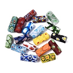 Handmade Millefiori Glass Column Beads, Chevron Beads, Single Flower Design, Mixed Color, 22x10~12mm, Hole: 2.5mm, about 10pcs/strand(LA-N001-02E-01)