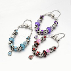 Flower Alloy Rhinestone Enamel European Beaded Bracelets, with Resin European Beads, Brass Chains and Alloy Clasps, Mixed Color, 180mm(BJEW-I182-01)