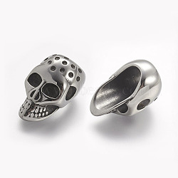 304 Stainless Steel Beads, Skull, Large Hole Beads, Antique Silver, 23x14x15mm, Hole: 8mm(X-STAS-A032-046AS)