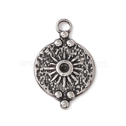 304 Stainless Steel Pendants, Flat Round with Sun, Antique Silver, 25.5x16x2.5mm, Hole: 2.8mm(STAS-E158-06AS)