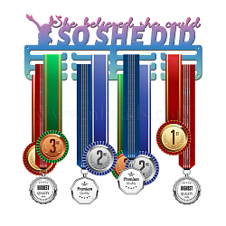 Color Gradient Iron Medal Holder, Medals Display Hanger Rack, Medal Holder Frame, Rectangle with Word She believed she could SO SHE DID, Deep Sky Blue, 150x400x2mm(AJEW-WH0254-40)