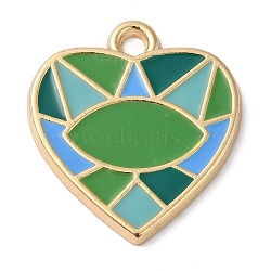 Zinc Alloy Enamel Pendants, Golden, Heart Charm, Green, 27x25x2mm, Hole: 3mm(ENAM-Z013-01D-05)