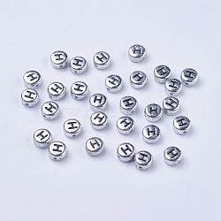 Silver Color Plated Acrylic Horizontal Hole Letter Beads, Flat Round, Letter.H, 7x3.5mm, Hole: 1mm, about 360pcs/50g(X-PB43C9070-H)