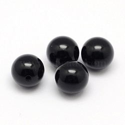 Natural Black Onyx Beads, Half Drilled, Round, Dyed & Heated, Black, 12mm, Hole: 1.5mm(X-G-D708-12mm)
