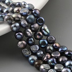 Dyed Natural Cultured Freshwater Pearl Beads Strands, Two Sides Polished, Black, 5~6mm, Hole: 0.5mm, about 31pcs/strand, 6.89''(17.5cm)(PEAR-A006-04G)